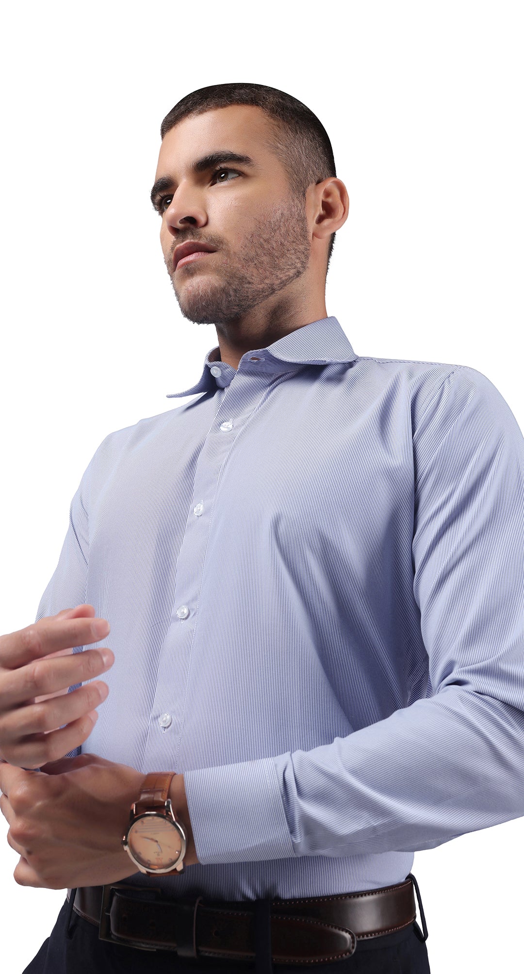 Urbshark blue patterned stretch dress shirt for men
