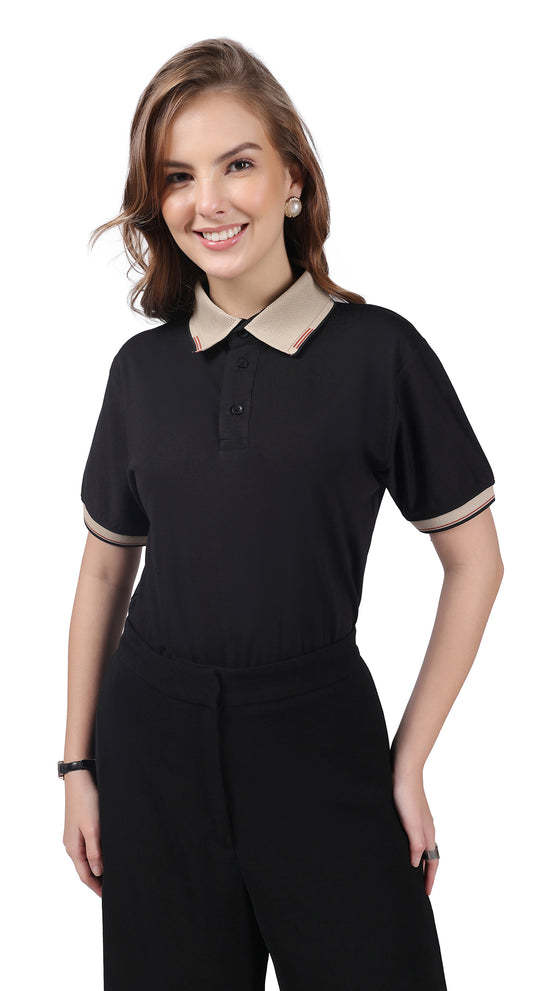 Anti-Stain Signature Style Polo T-shirt – Black