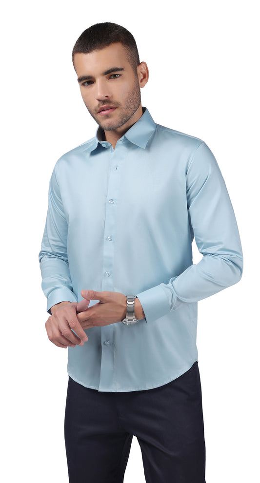 Anti-Stain Satin Dress Shirt – Light Blue