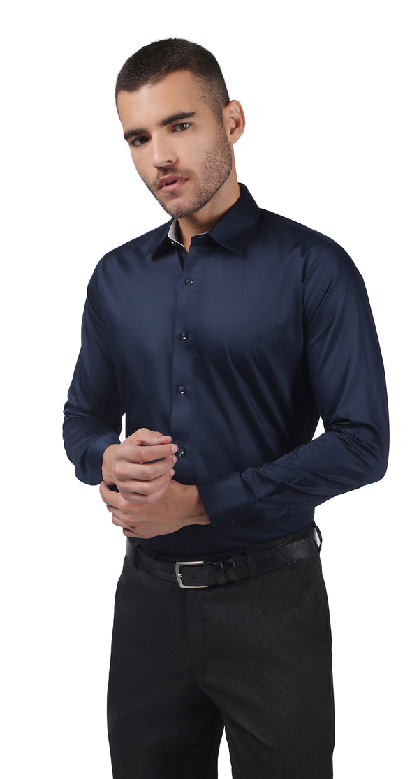 Anti-Stain Satin Dress Shirt – Navy