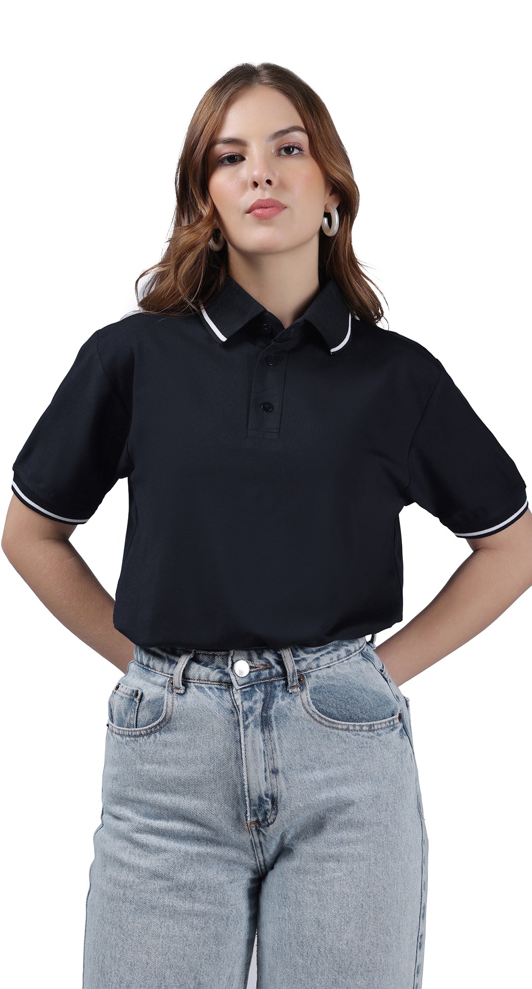 Anti-Stain Signature Style Polo T-shirt – Navy