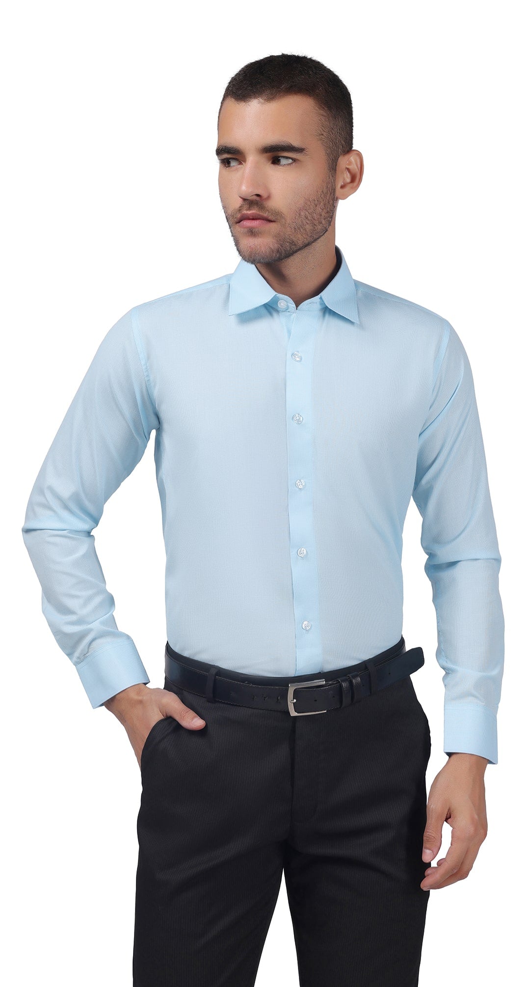 Anti-Stain Brick Check Dress Shirt – Light Blue