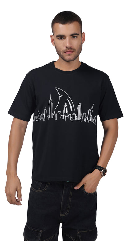 Anti-Stain Skyline Oversized T-Shirt – Navy