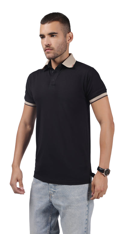 Anti-Stain Signature Style Polo T-shirt – Black