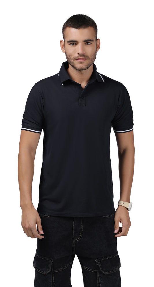 Anti-Stain Signature Style Polo T-shirt – Navy