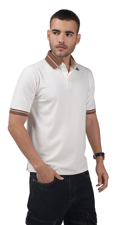 Anti-Stain Signature Style Polo T-shirt – White