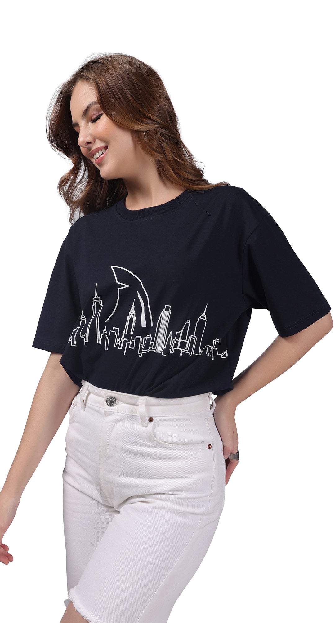 Anti-Stain Skyline Oversized T-Shirt – Navy