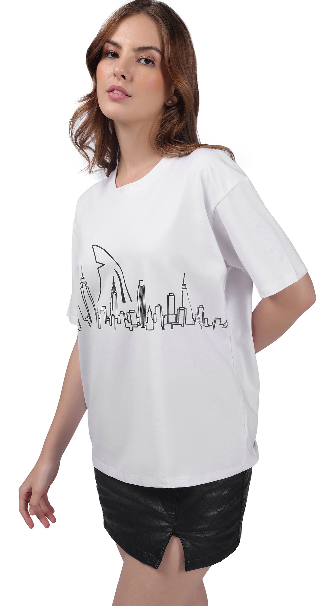Anti-Stain Skyline Oversized T-Shirt – White