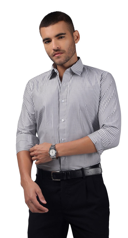 Anti-Stain Classic Stripes Dress Shirt – White and Black Stripes