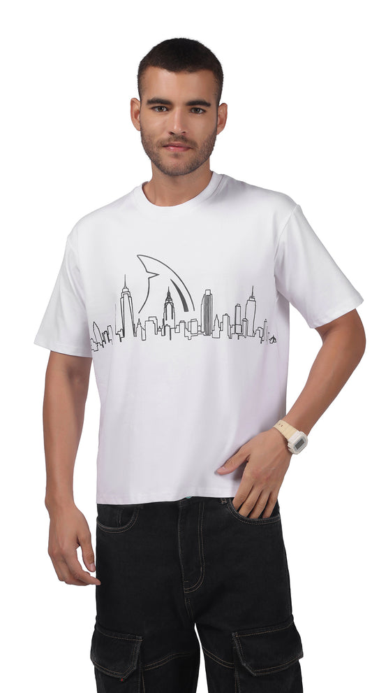 Anti-Stain Skyline Oversized T-Shirt – White