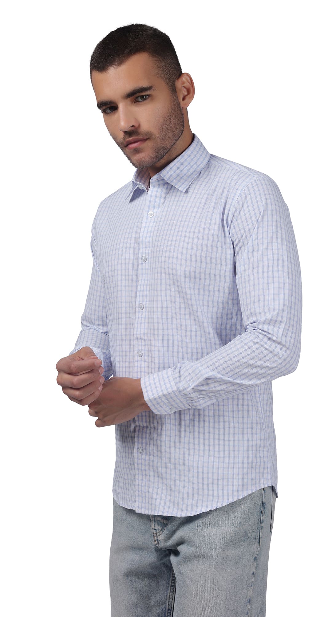 Anti-Stain Brick Check Dress Shirt – White and Black check