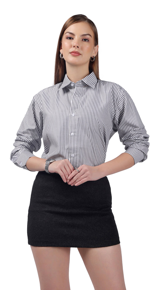 Anti-Stain Classic Stripes Dress Shirt – White and Black Stripes