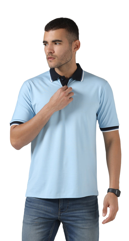 Anti-Stain Signature Style Polo T-shirt – Light Blue
