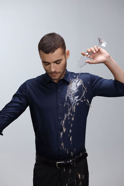 Anti-Stain Satin Dress Shirt – Navy