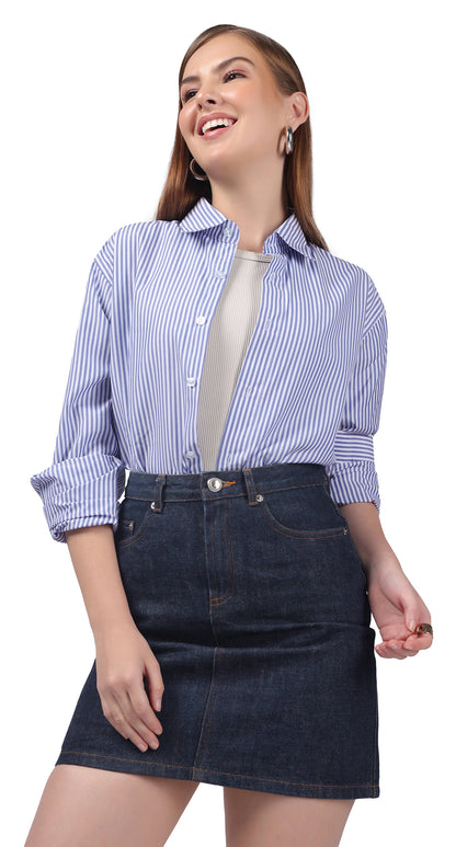 Anti-Stain Classic Stripes Dress Shirt – White and Blue Stripes