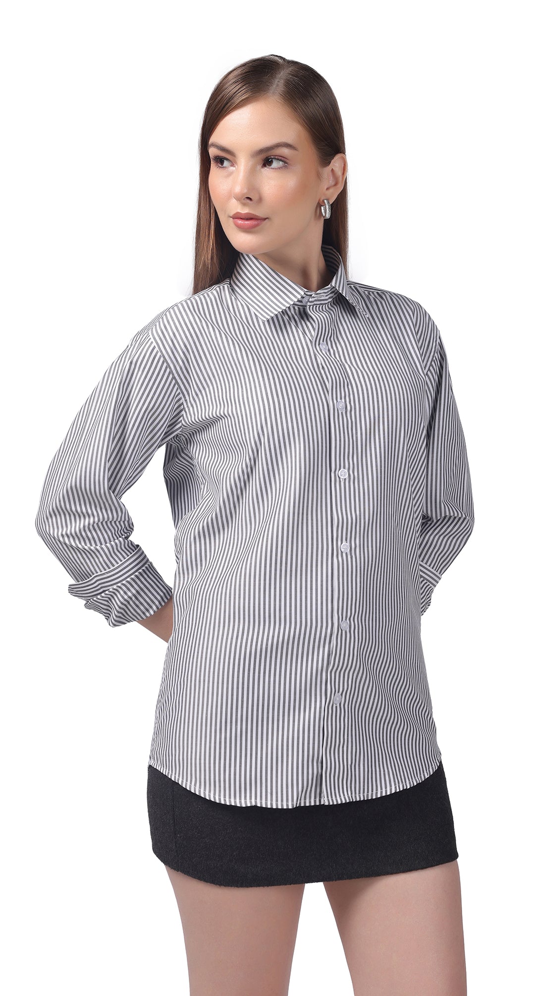 Anti-Stain Classic Stripes Dress Shirt – White and Black Stripes