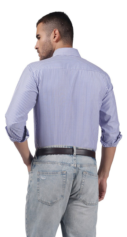 Anti-Stain Classic Stripes Dress Shirt – White and Blue Stripes