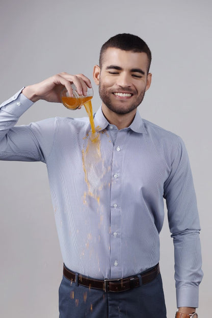 Stylish blue patterned anti-stain dress shirt for men