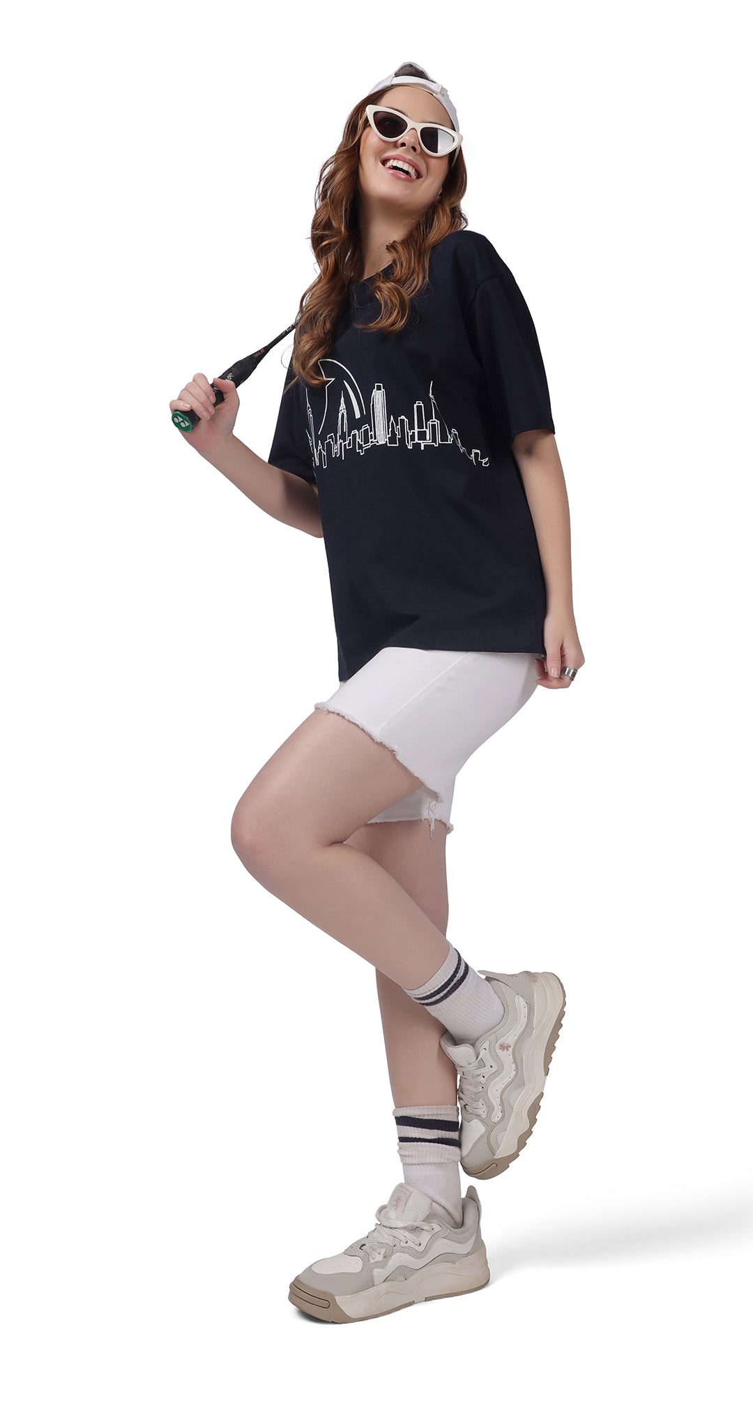 Anti-Stain Skyline Oversized T-Shirt – Navy
