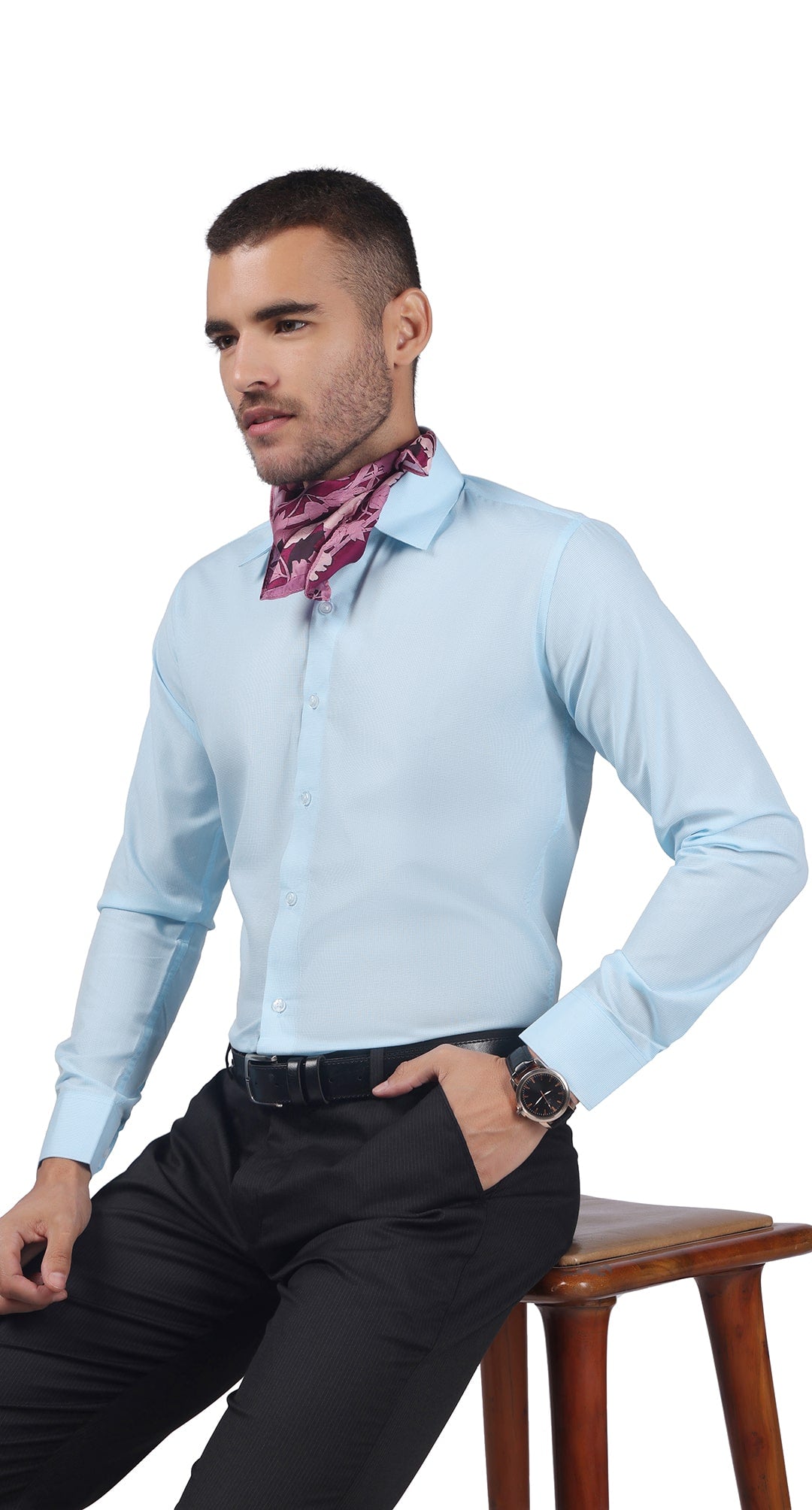 Anti-Stain Brick Check Dress Shirt – Light Blue