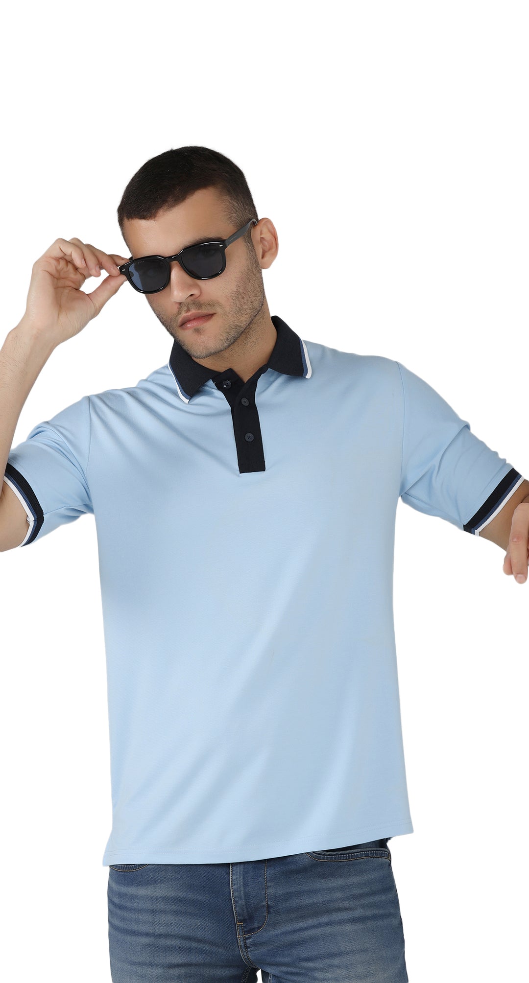 Anti-Stain Signature Style Polo T-shirt – Light Blue