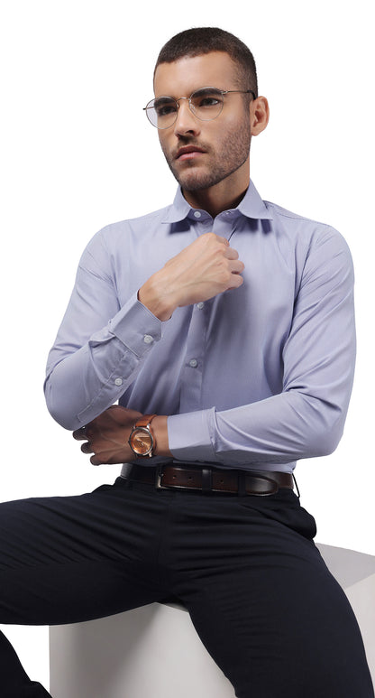 Men's premium blue patterned formal shirt with anti-stain fabric