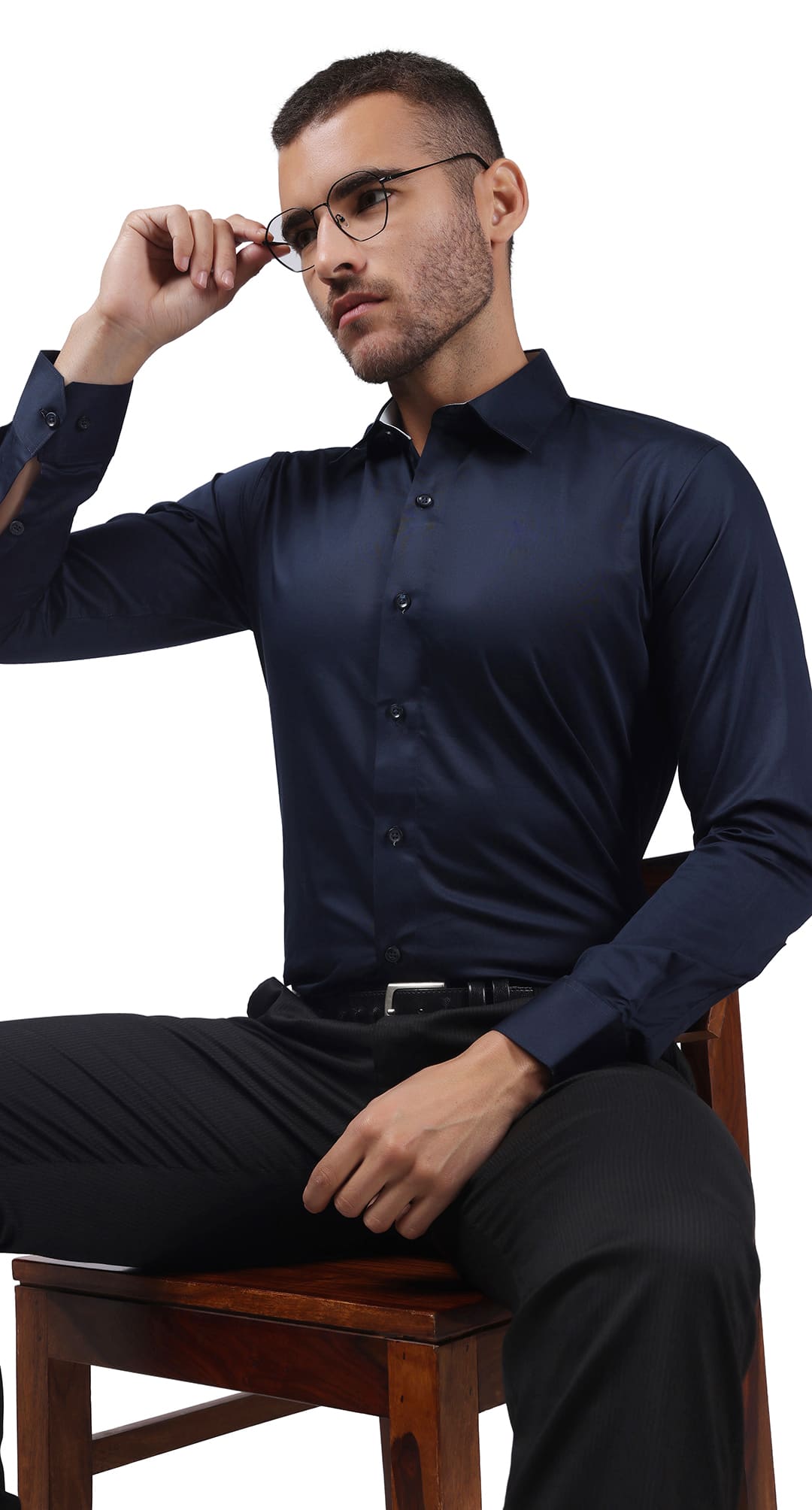 Anti-Stain Satin Dress Shirt – Navy