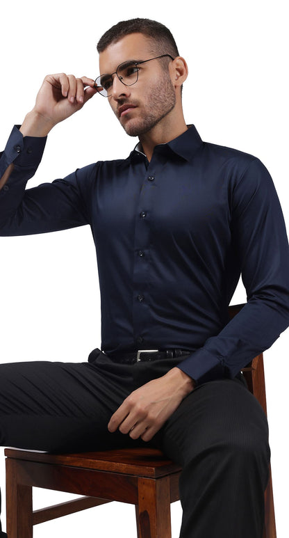 Anti-Stain Satin Dress Shirt – Navy