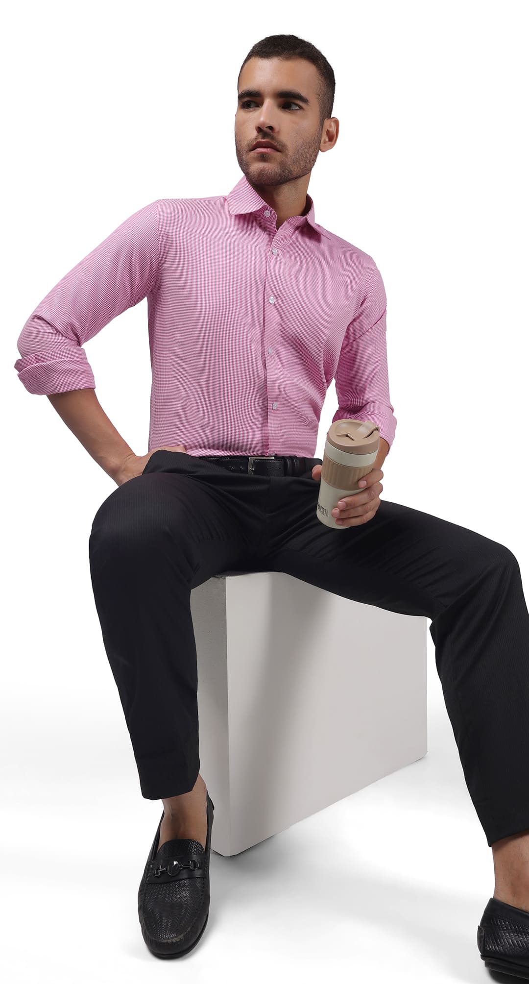 Anti-Stain Polyester Viscose Yarn Dress Shirt – Pink
