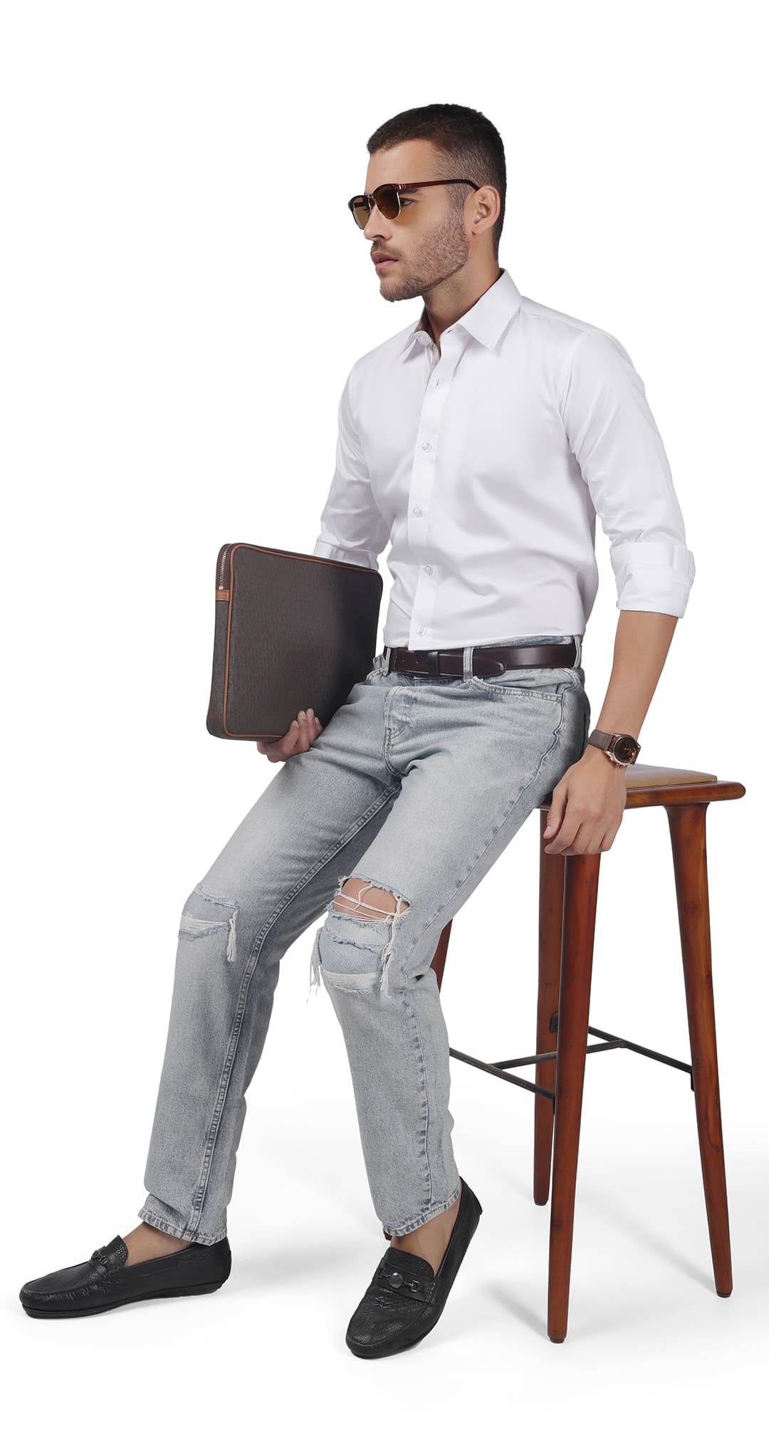 Anti-Stain Satin Dress Shirt – White