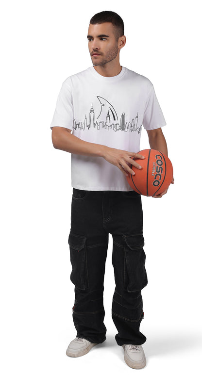 Anti-Stain Skyline Oversized T-Shirt – White