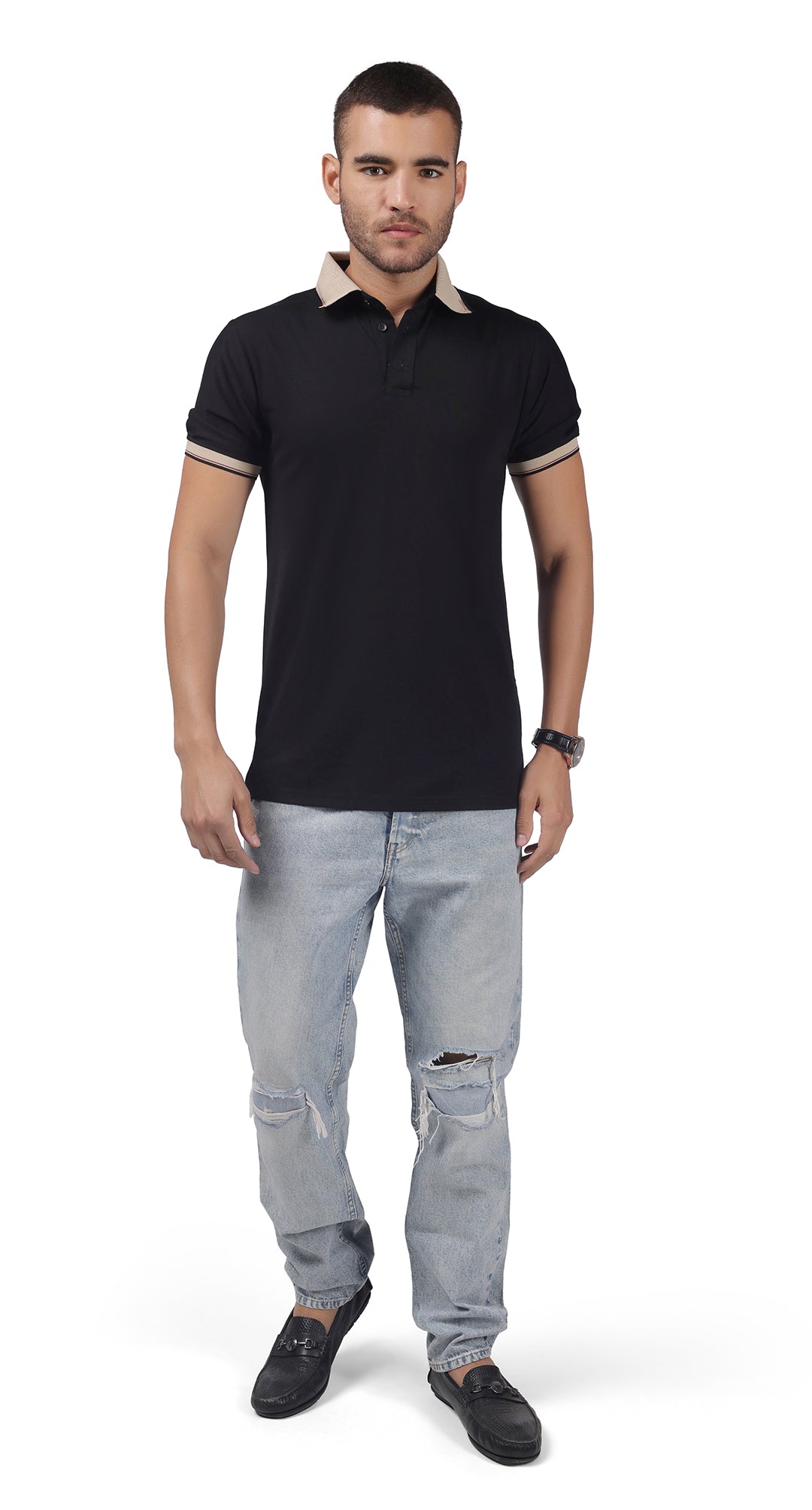 Anti-Stain Signature Style Polo T-shirt – Black