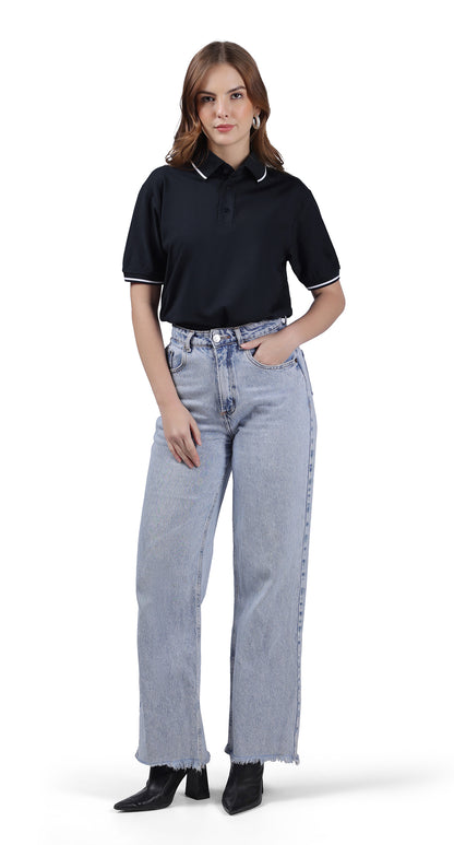 Anti-Stain Signature Style Polo T-shirt – Navy