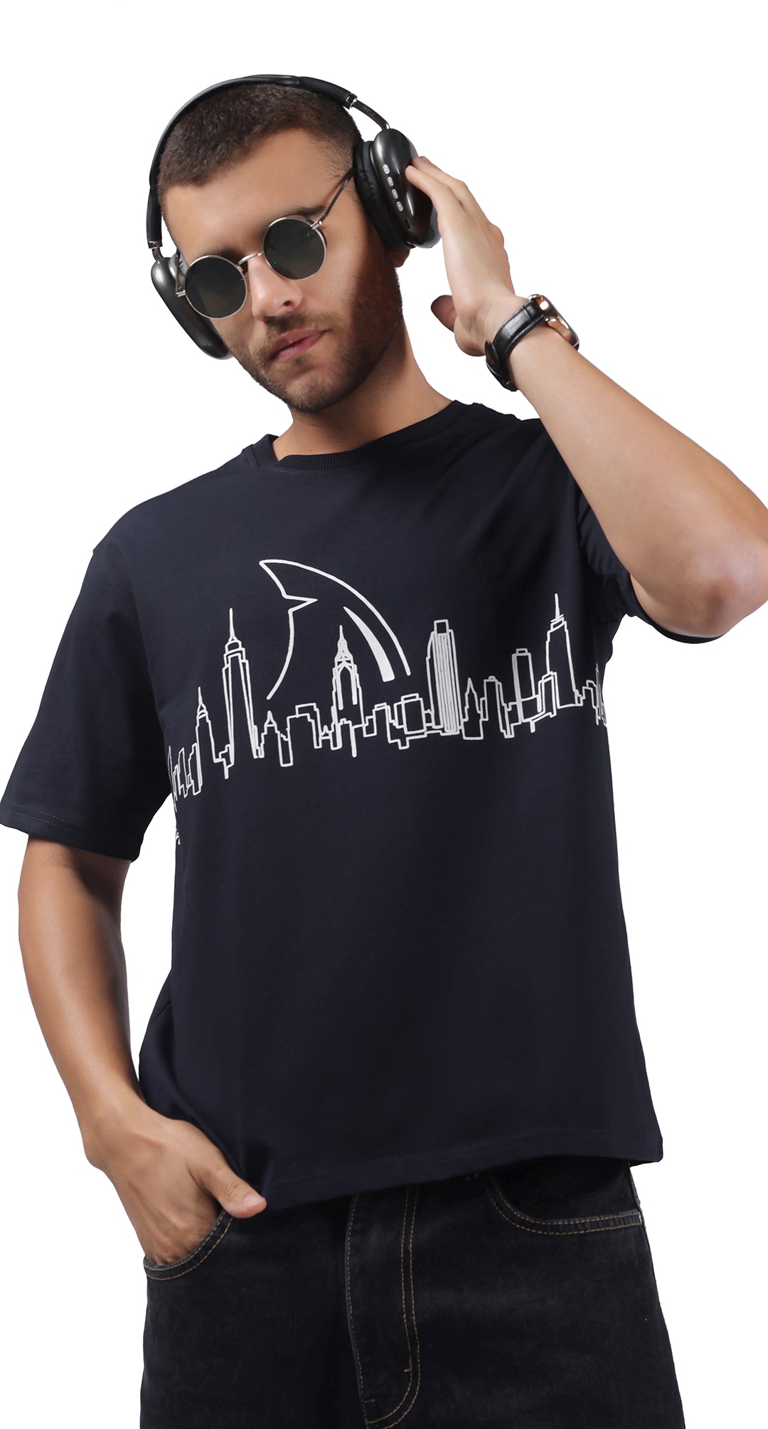 Anti-Stain Skyline Oversized T-Shirt – Navy