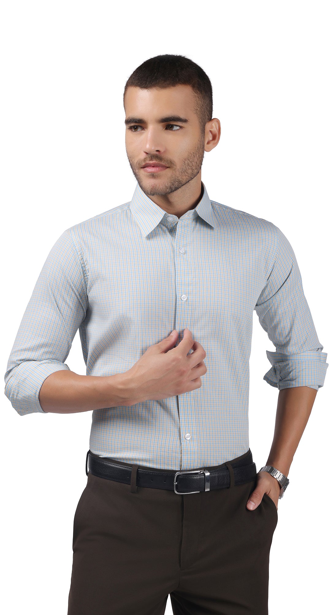 Anti-Stain Brick Check Dress Shirt – Light Green