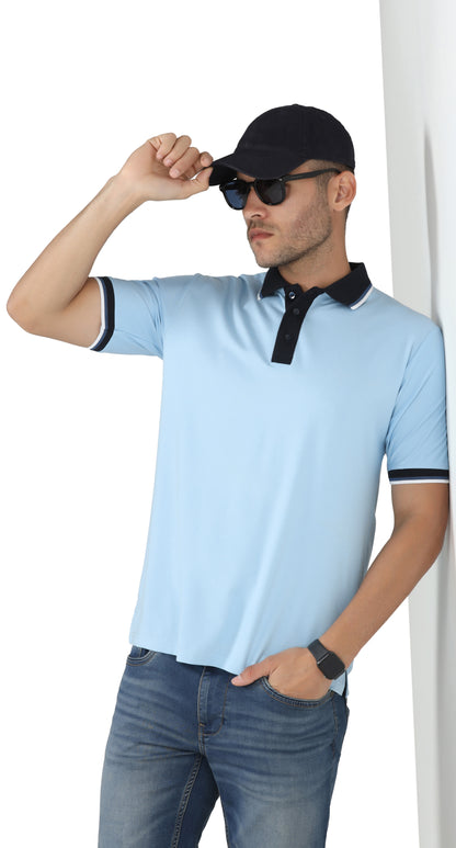 Anti-Stain Signature Style Polo T-shirt – Light Blue
