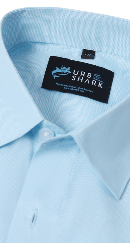 Anti-Stain Brick Check Dress Shirt – Light Blue