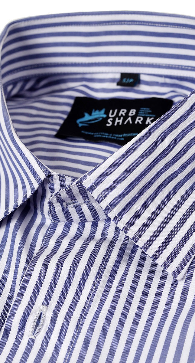 Anti-Stain Classic Stripes Dress Shirt – White and Blue Stripes