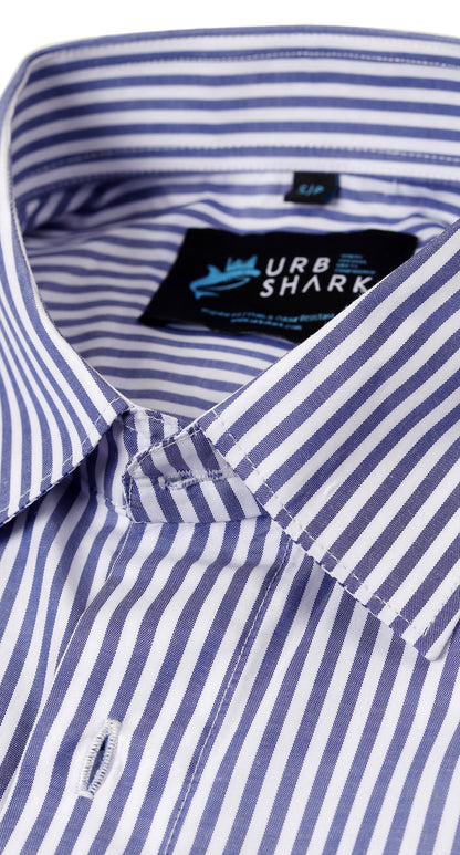 Anti-Stain Classic Stripes Dress Shirt – White and Blue Stripes