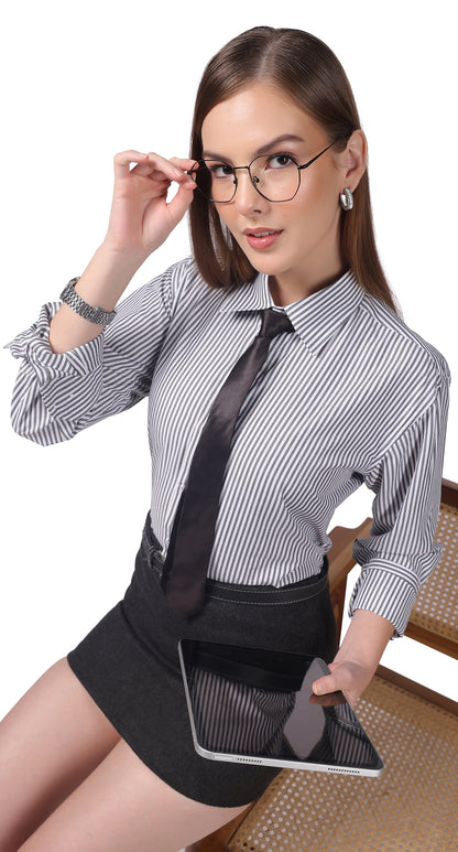 Anti-Stain Classic Stripes Dress Shirt – White and Black Stripes