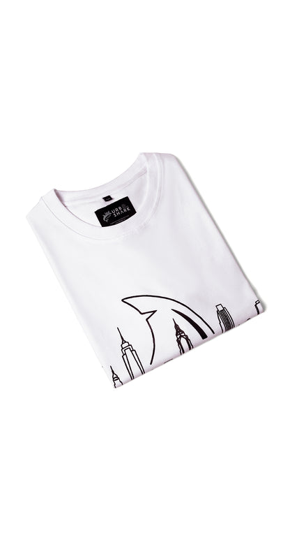 Anti-Stain Skyline Oversized T-Shirt – White