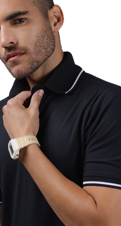 Anti-Stain Signature Style Polo T-shirt – Navy