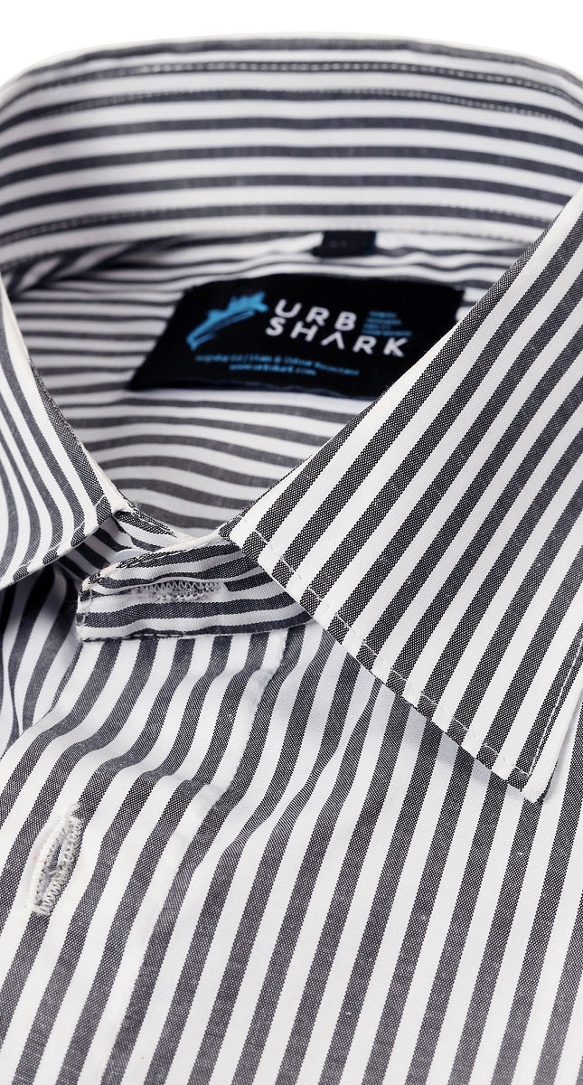 Anti-Stain Classic Stripes Dress Shirt – White and Black Stripes
