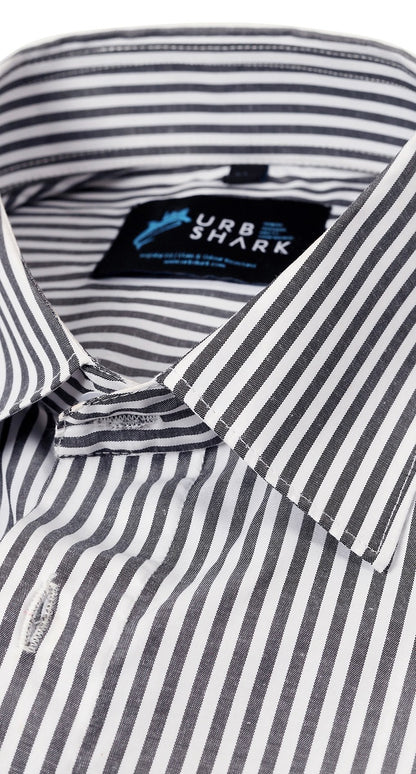 Anti-Stain Classic Stripes Dress Shirt – White and Black Stripes
