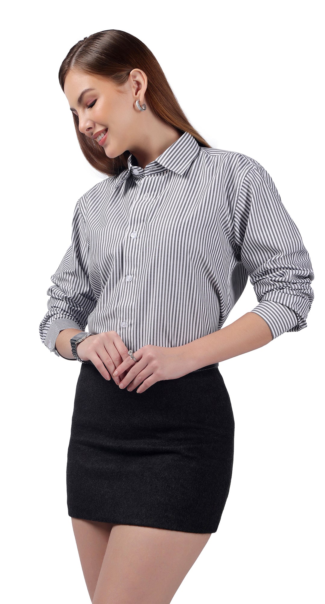 Anti-Stain Classic Stripes Dress Shirt – White and Black Stripes