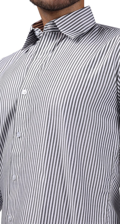Anti-Stain Classic Stripes Dress Shirt – White and Black Stripes
