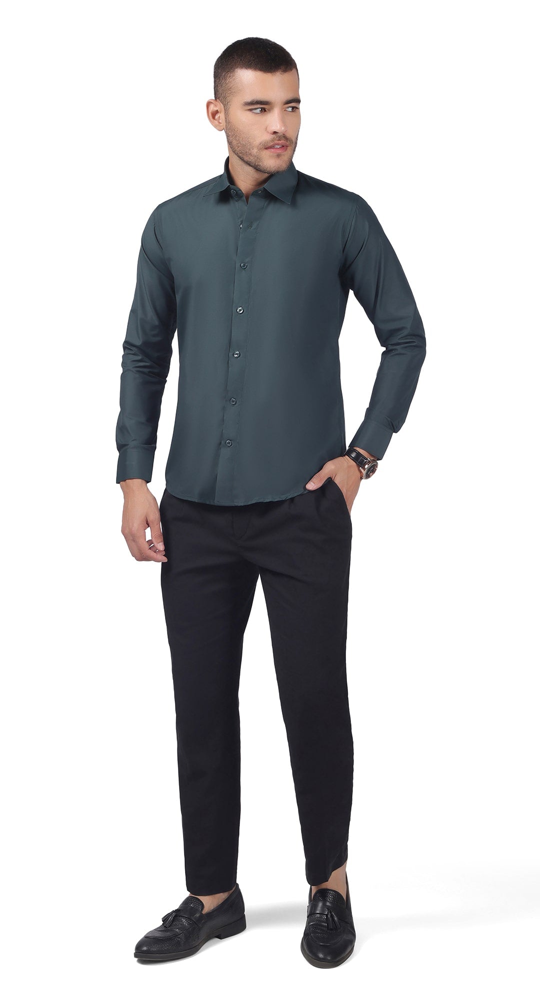 Anti-Stain Kinley Solid Dress Shirt – Dark Green