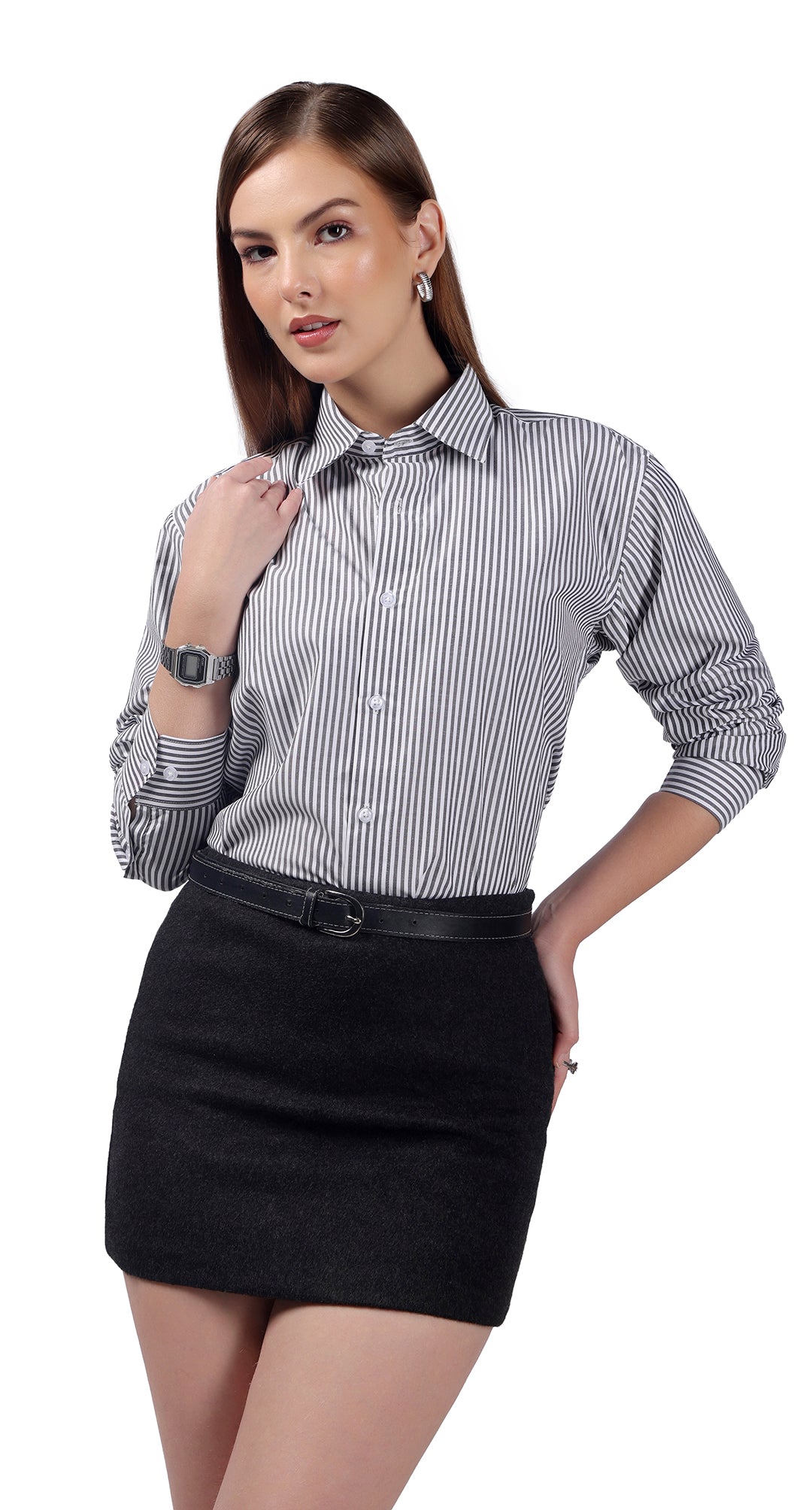 Anti-Stain Classic Stripes Dress Shirt – White and Black Stripes