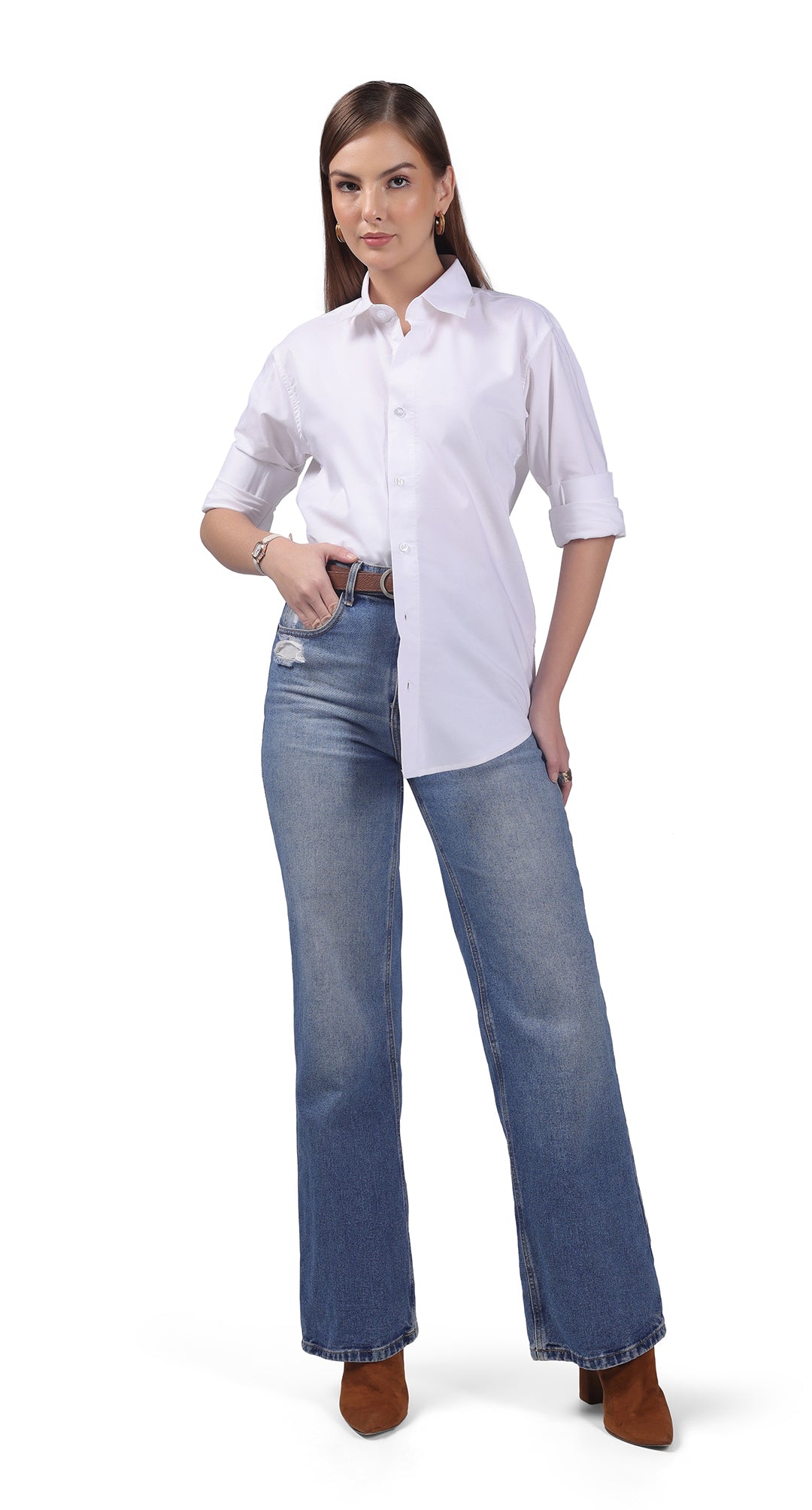 White anti stain lycra formal dress shirt for women
