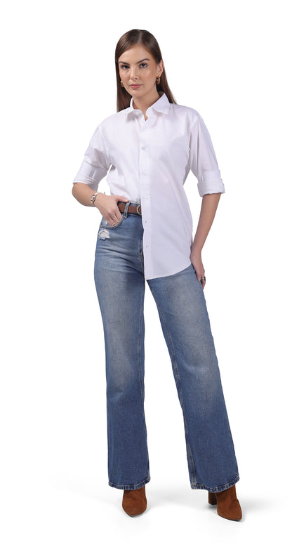 White anti stain lycra formal dress shirt for women

